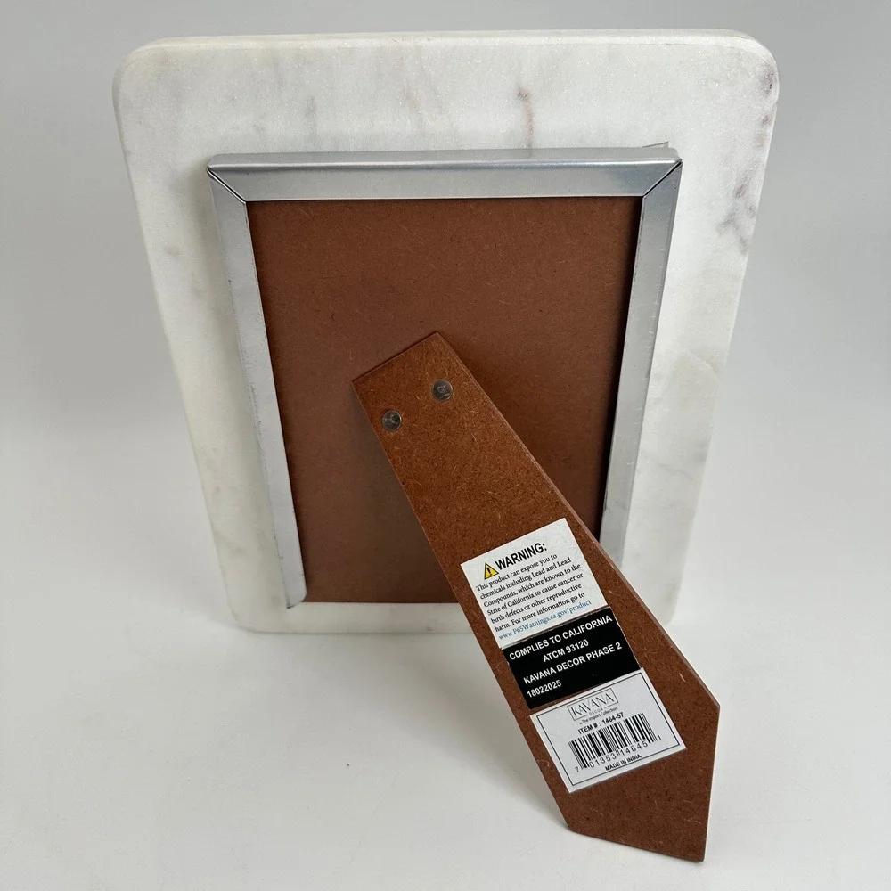 White Marble Brass 5x7 Picture Frame Modern Luxe Tabletop Kavana Decor Regency
